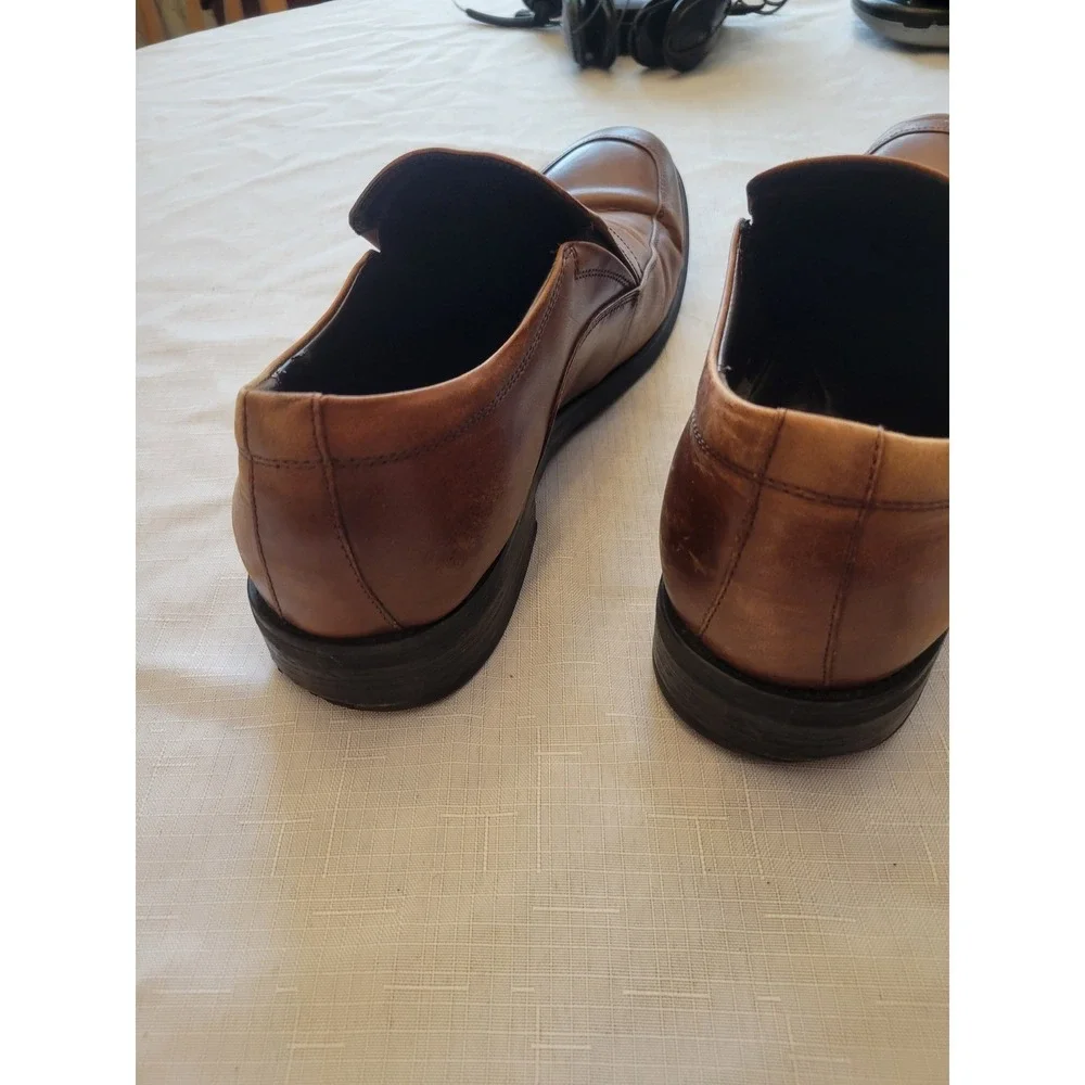 Kenneth Cole Men's 10M Brown Leather Slip On Moc Toe Dress Loafers Shoes